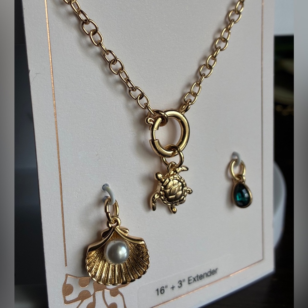 LC Lauren Conrad Gold-Tone Turtle Charm Necklace with Shell and Teal Drop - Picture 7 of 10